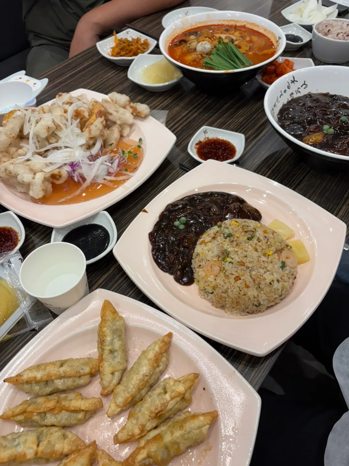 A spread with jjamppong and tangsuyuk