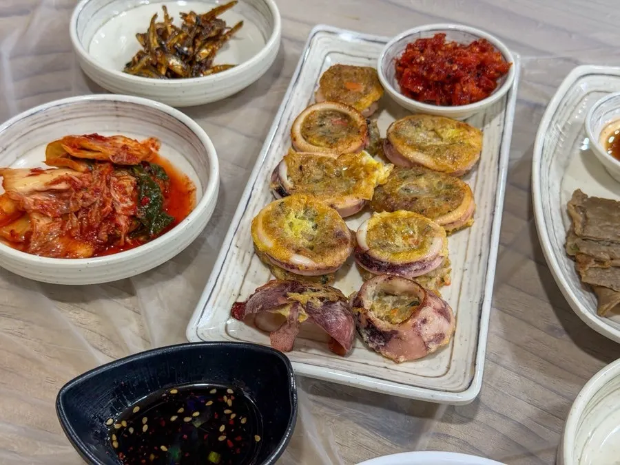 Meal scene with side dishes laid out