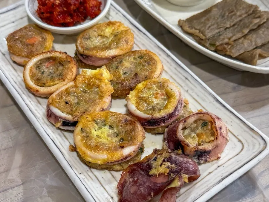 Plate of abai squid sausage