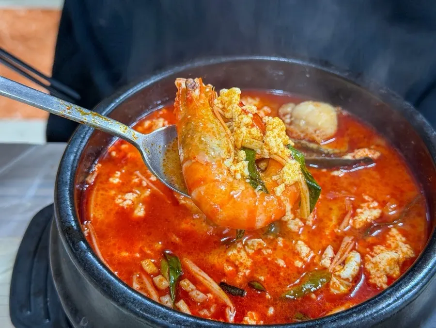 Spicy sundubu with abalone and blue crab