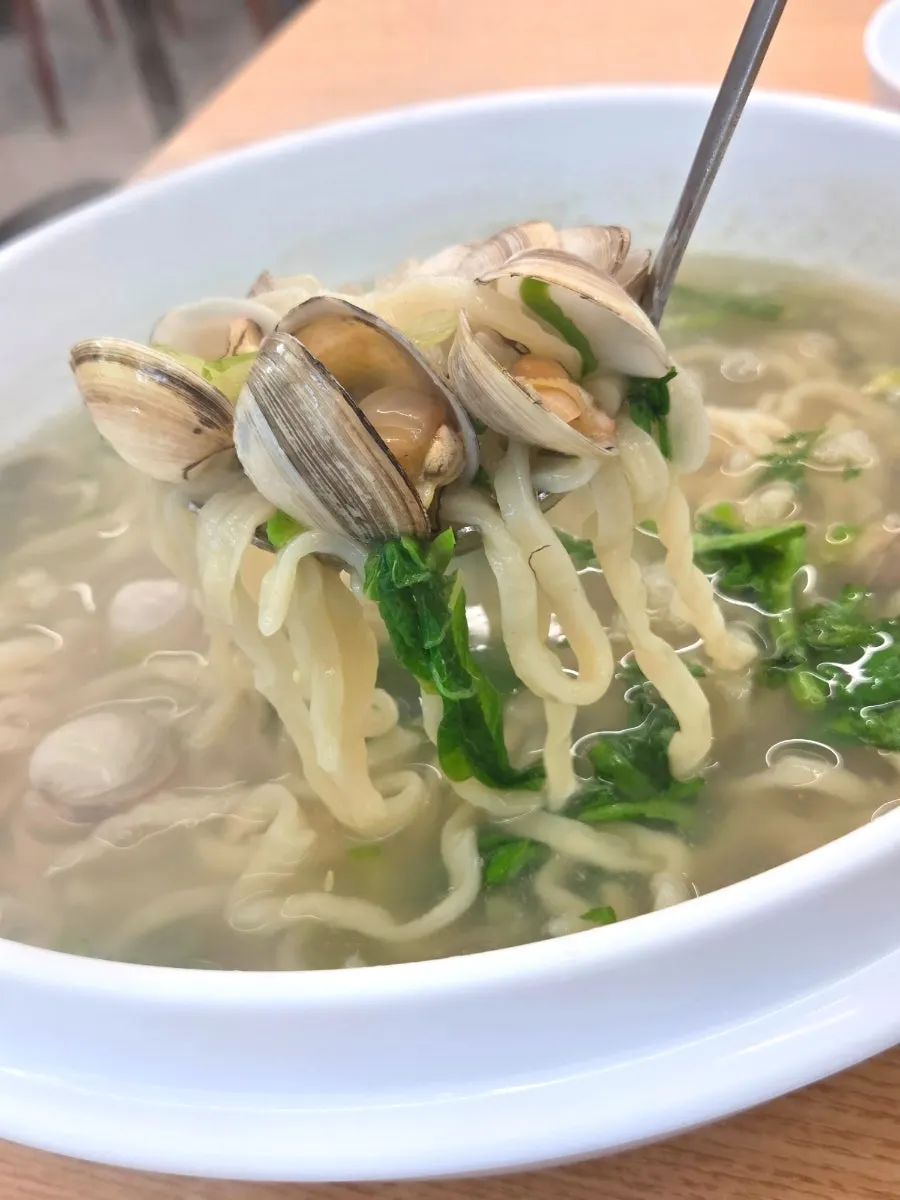 동죽이 올라간 칼국수 클로즈업