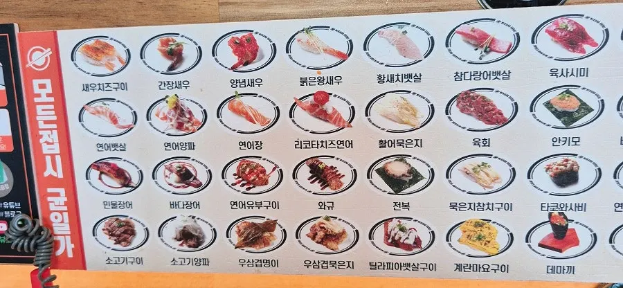 Carta con los tipos de sushi de Mikado Sushi