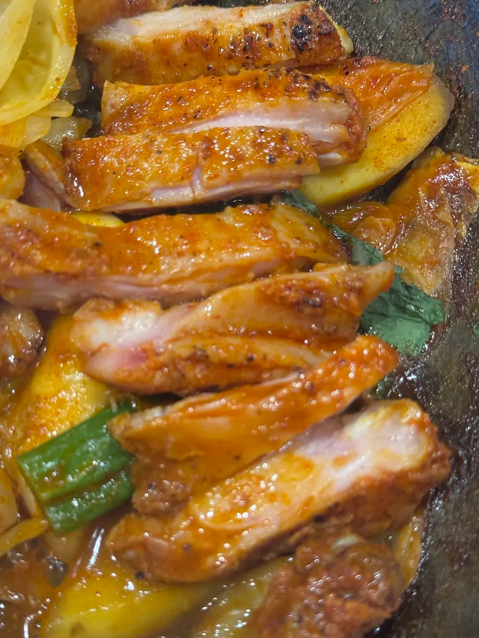Boneless and bone-in pieces of dakgalbi