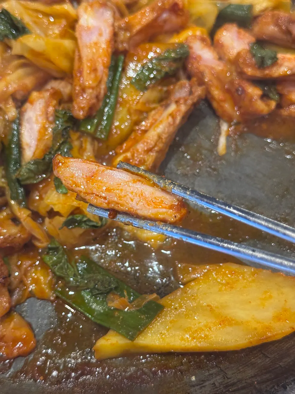 Seasoned bone-in dakgalbi meal