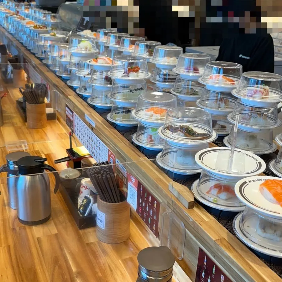 Sushi table set with wasabi and soy sauce