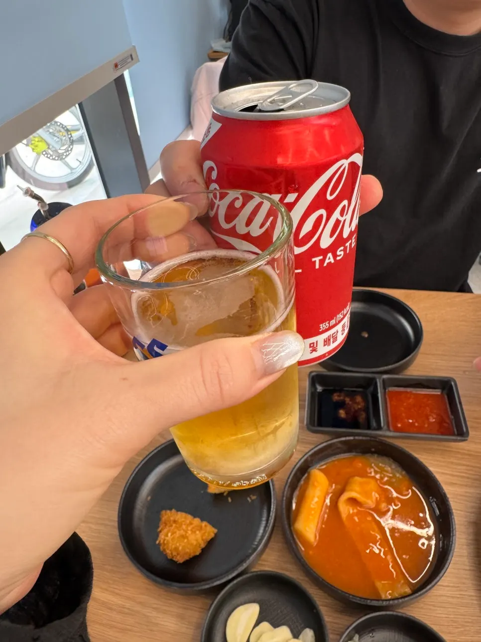 A glass of beer enjoyed with the sashimi
