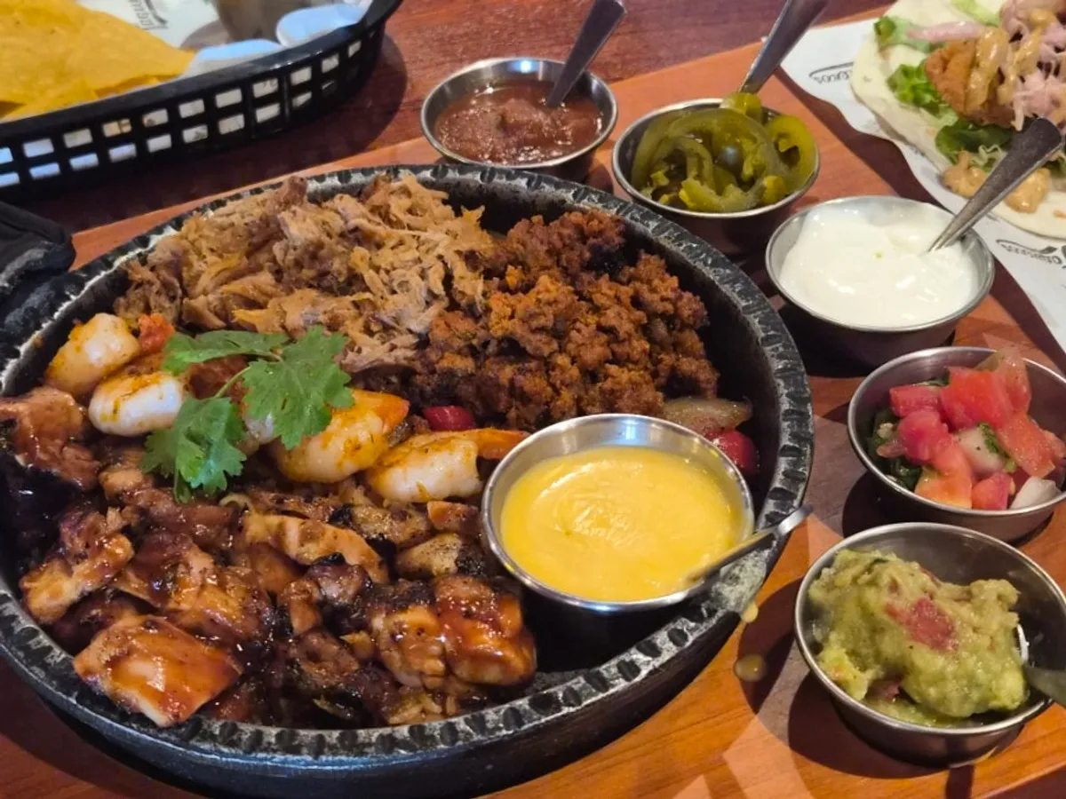 Six fajita sauces including cheese sauce and guacamole