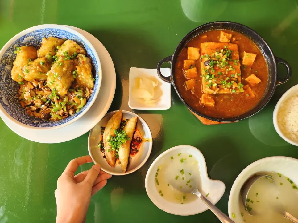 가지덮밥 서비스 군만두 마파두부밥 한 상
