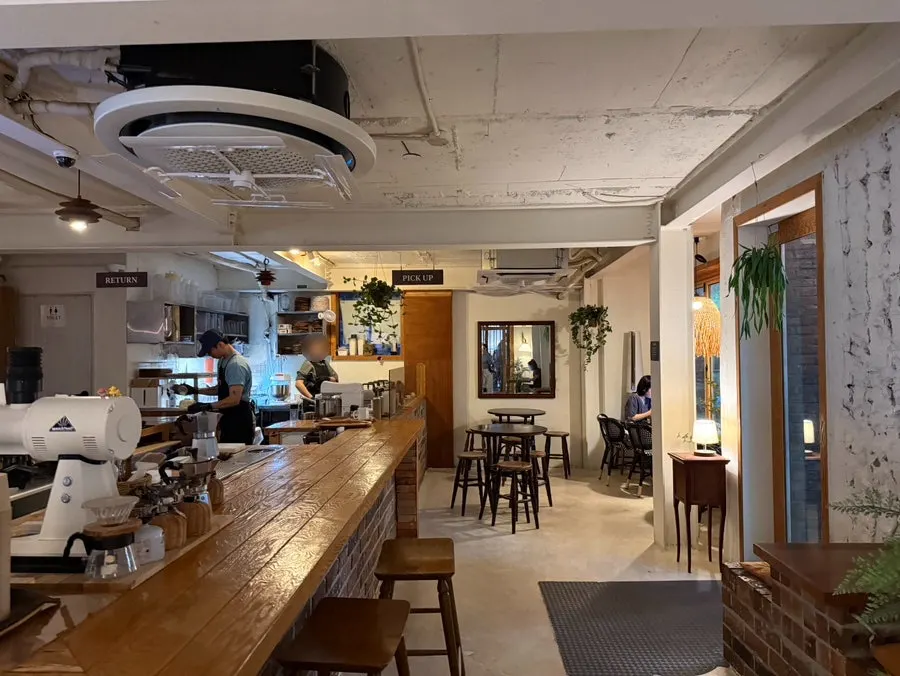 Large café space with first floor, second floor, and rooftop