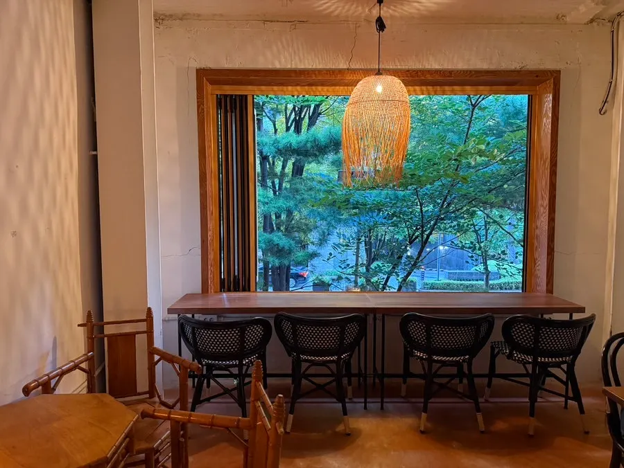 Window seat view of Seoul Forest trees outside