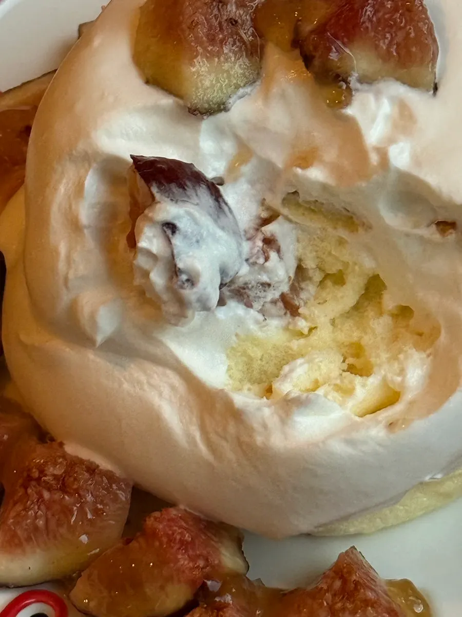 Fig soufflé dessert enjoyed together with a friend