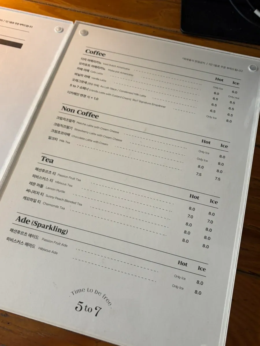Photo of the café menu
