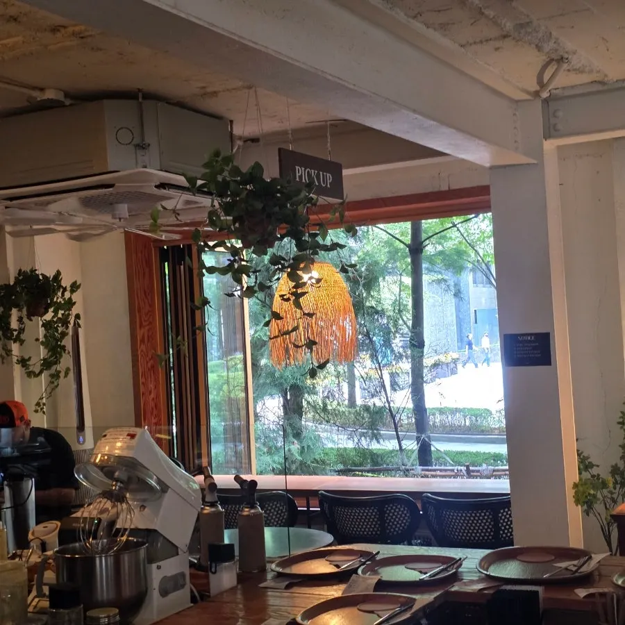 Spacious interior of a Seoul Forest café