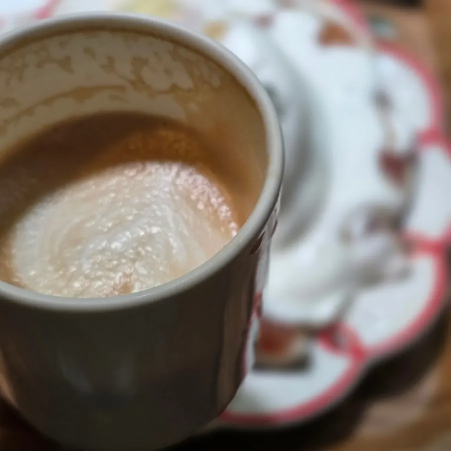 Soufflé cake and hot coffee