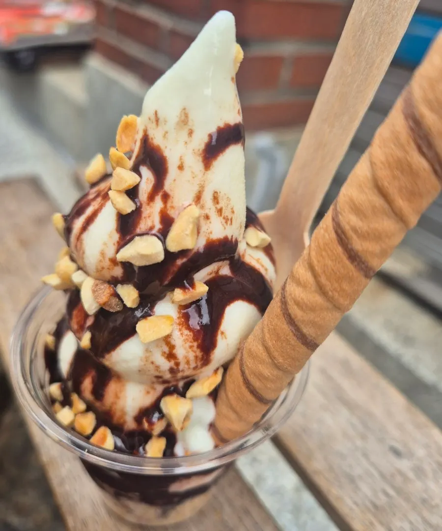 Ice cream with chocolate toppings and cereal