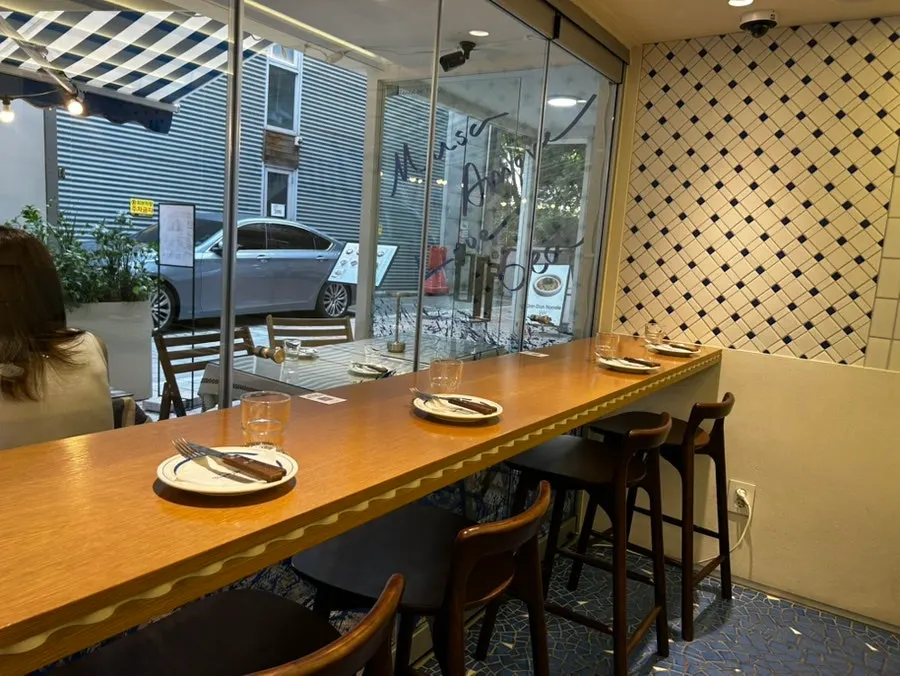 Fresh blue-toned restaurant interior