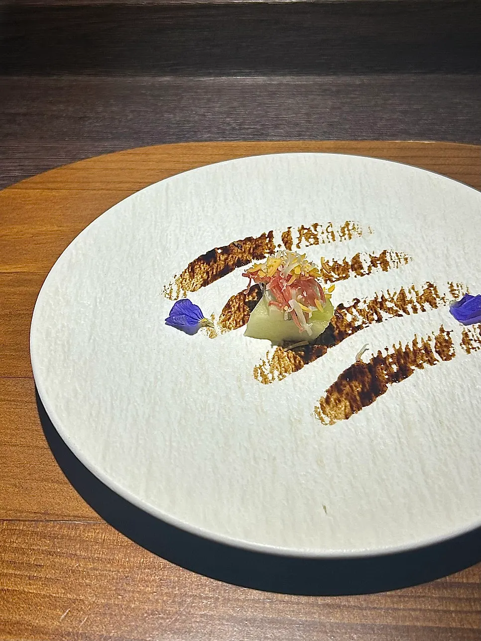 Close-up of the melon and jamón appetizer