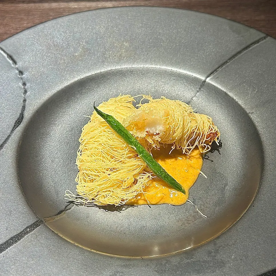Lobster kataifi rolls with bisque sauce