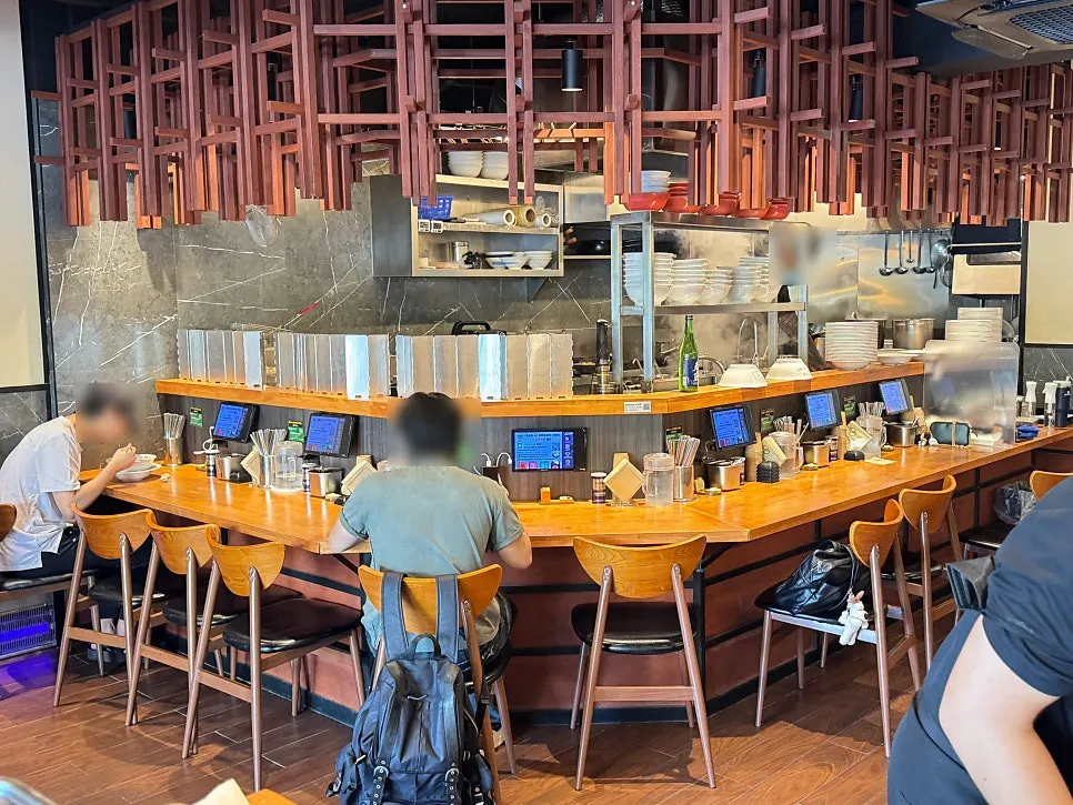 Solo-friendly seating inside the ramen restaurant