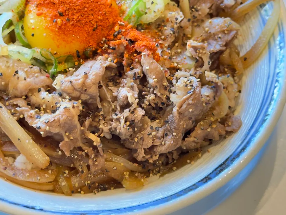 Gyudon topped with egg yolk