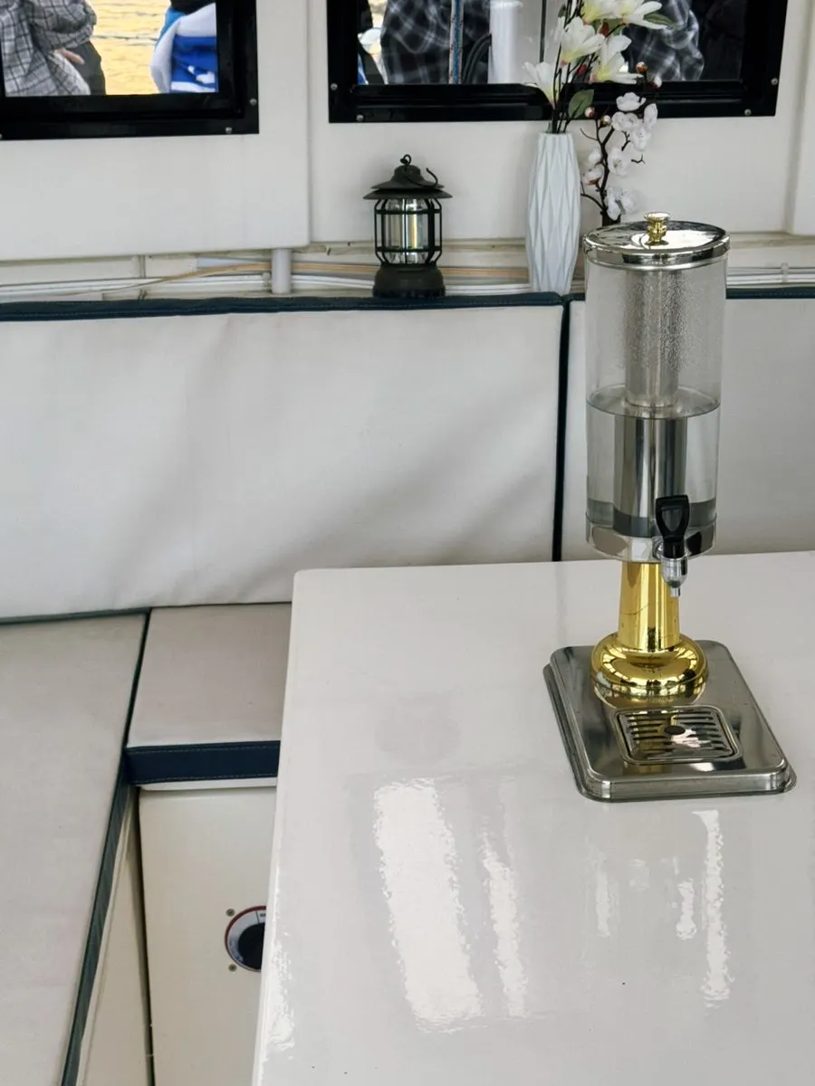 Yacht interior with a table and chairs