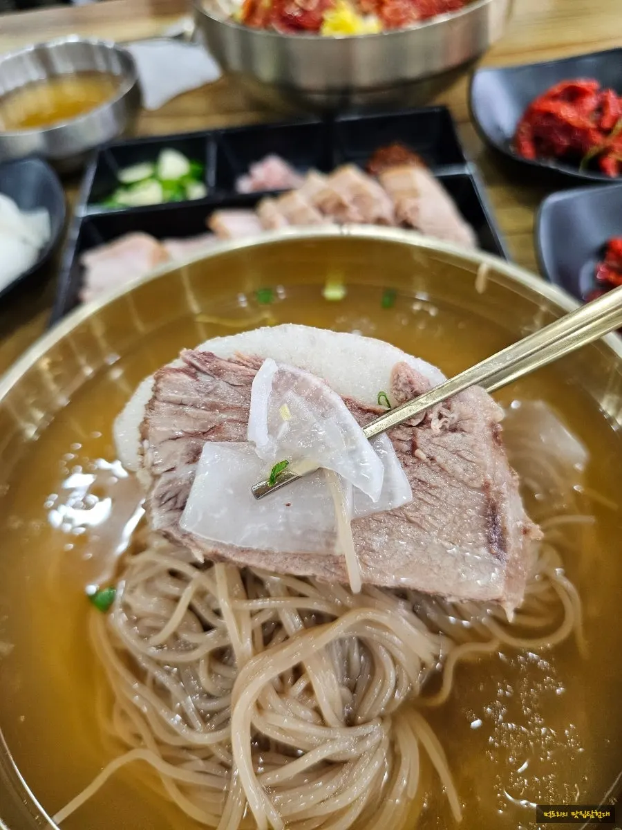 살얼음 육수와 편육이 올라간 평양냉면