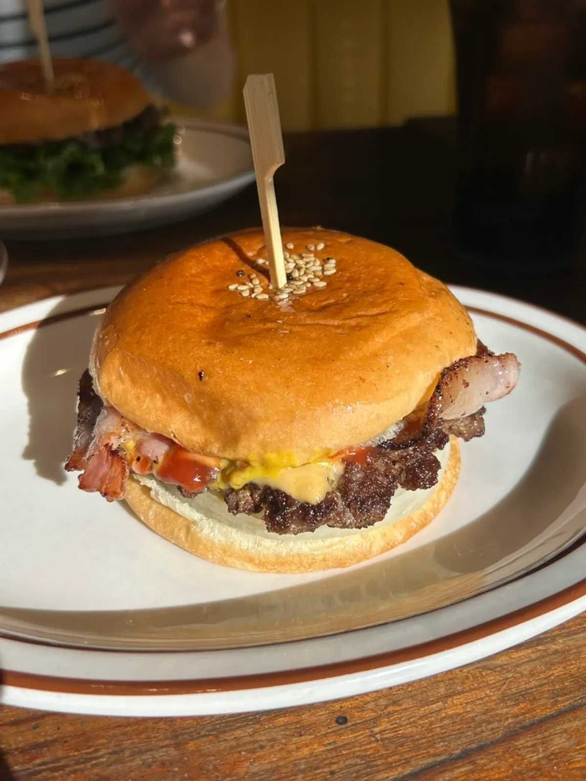 Bacon Cheese Burger with Korean beef patty, bacon, and cheddar cheese