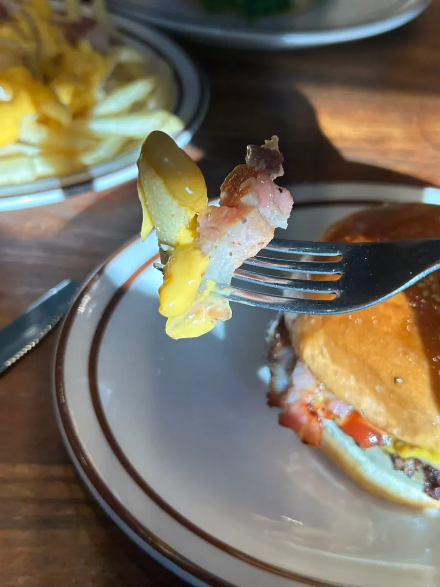 Cross-section of the Classic Burger patty and vegetables
