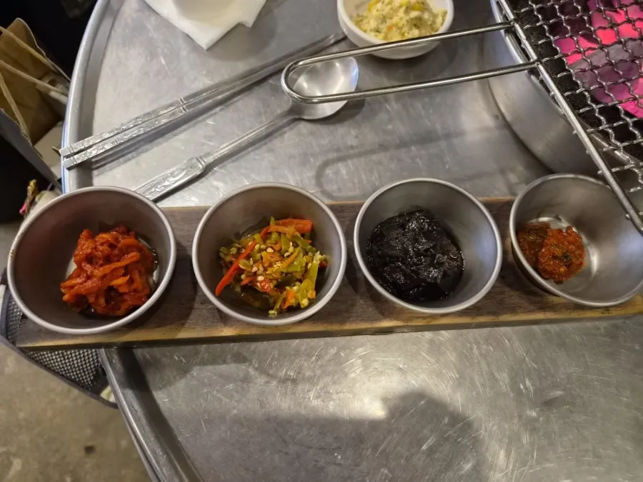 Full table spread with the meat