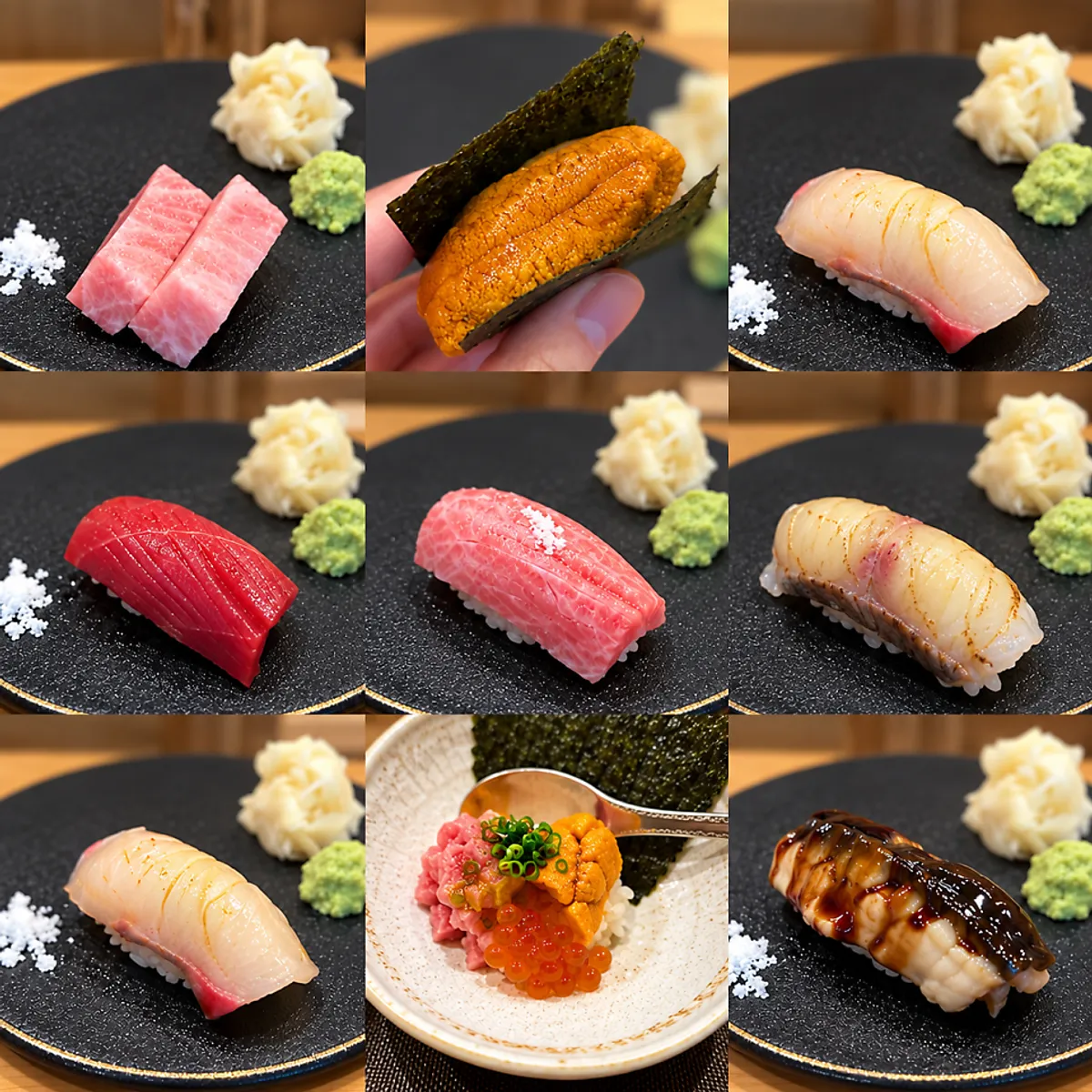 A piece of sushi from the dinner course at Sushi Ryeo near Seoul National University Station