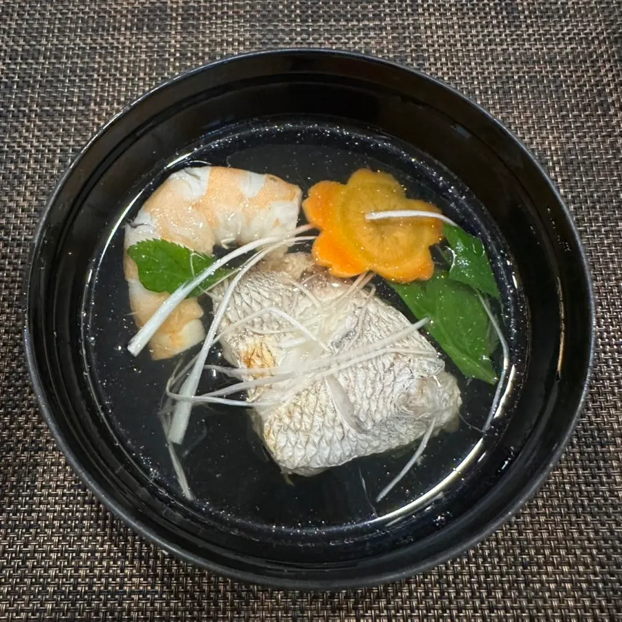 A bowl of warm sea bream broth