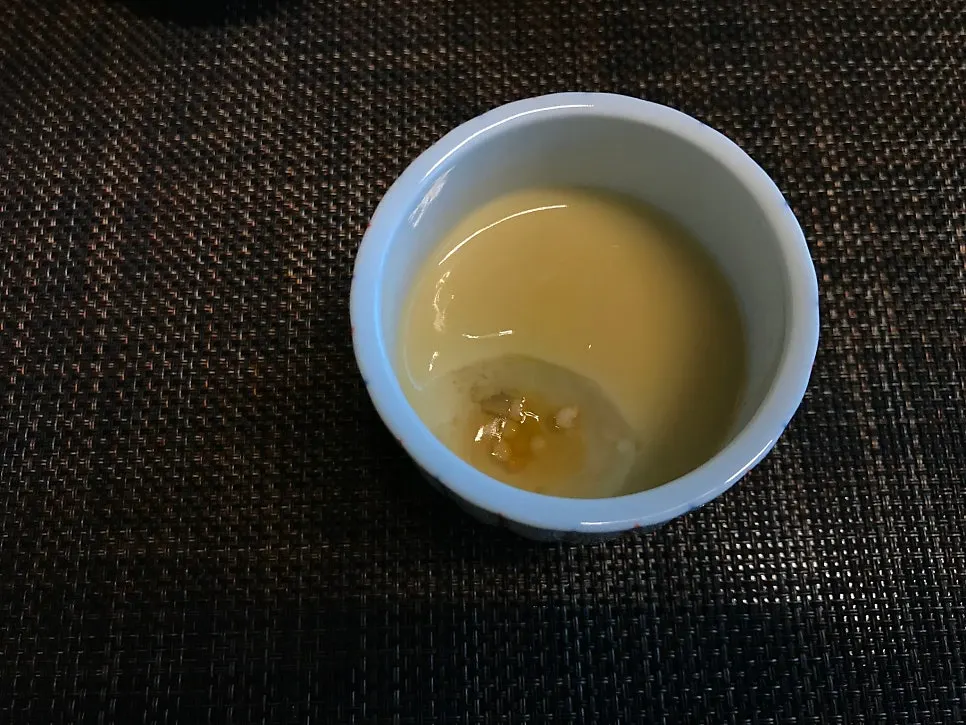 Cross-section of truffle chawanmushi with shrimp and mushroom