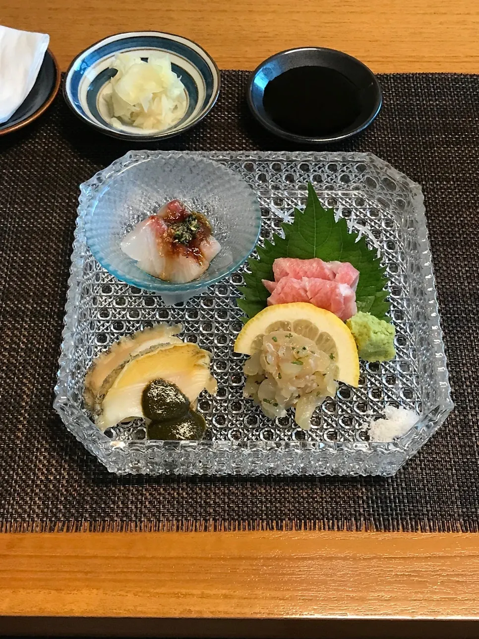 Steamed abalone and sashimi platter