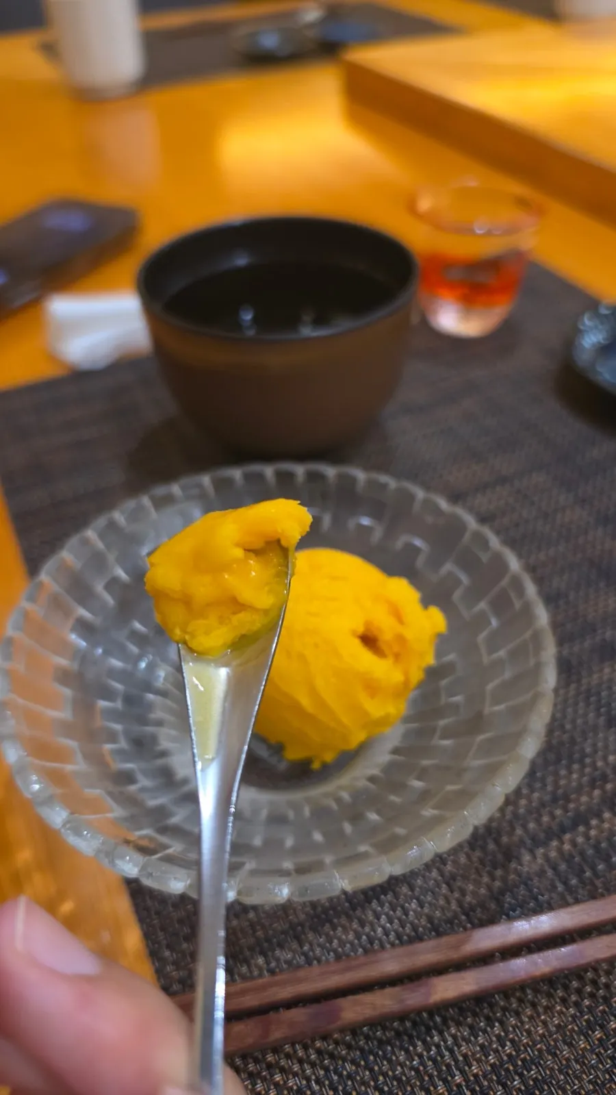 Mango ice cream chosen for dessert