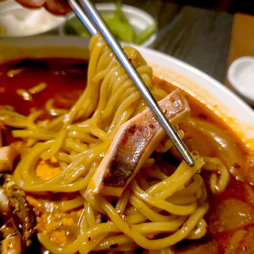 Seafood jjamppong soup with spicy broth