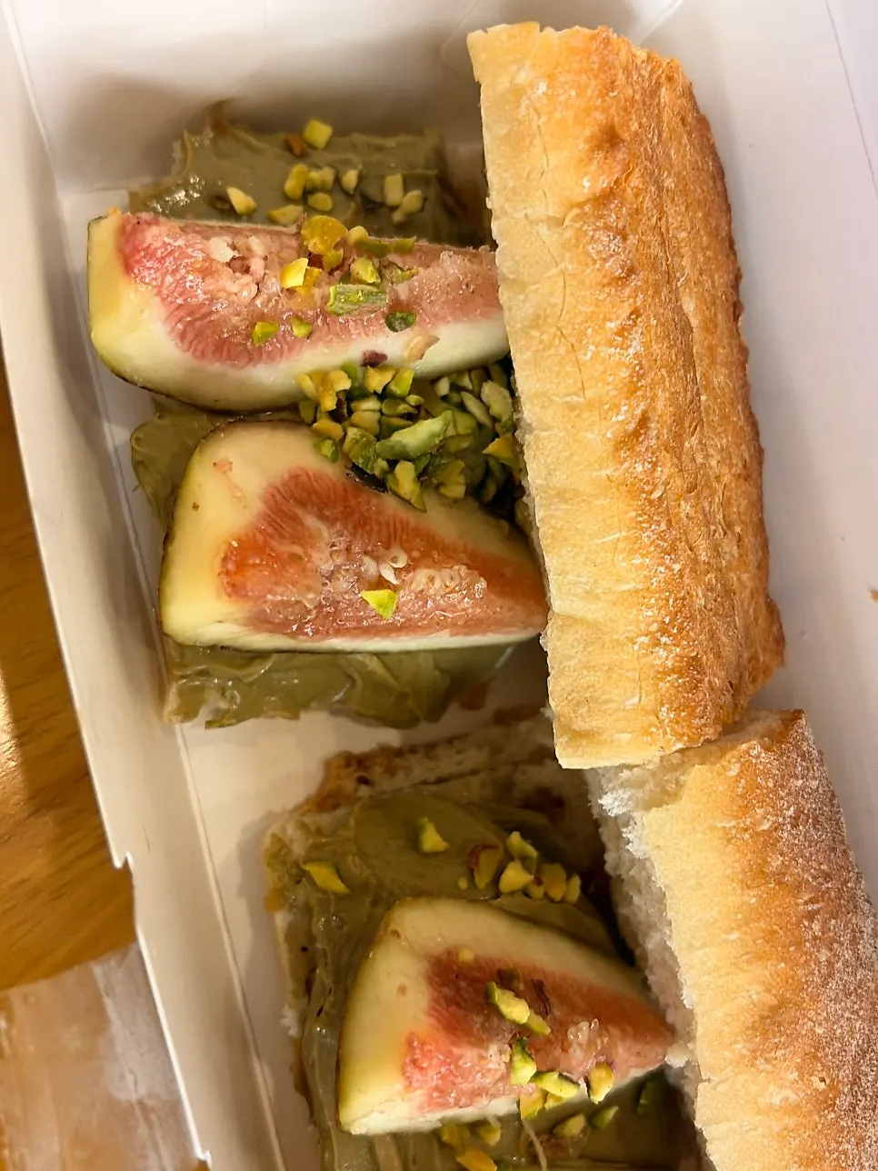 Cross-section of the fig pistachio baguette