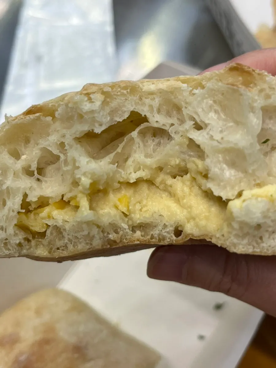 Ciabatta corn tofu cream cheese sandwich