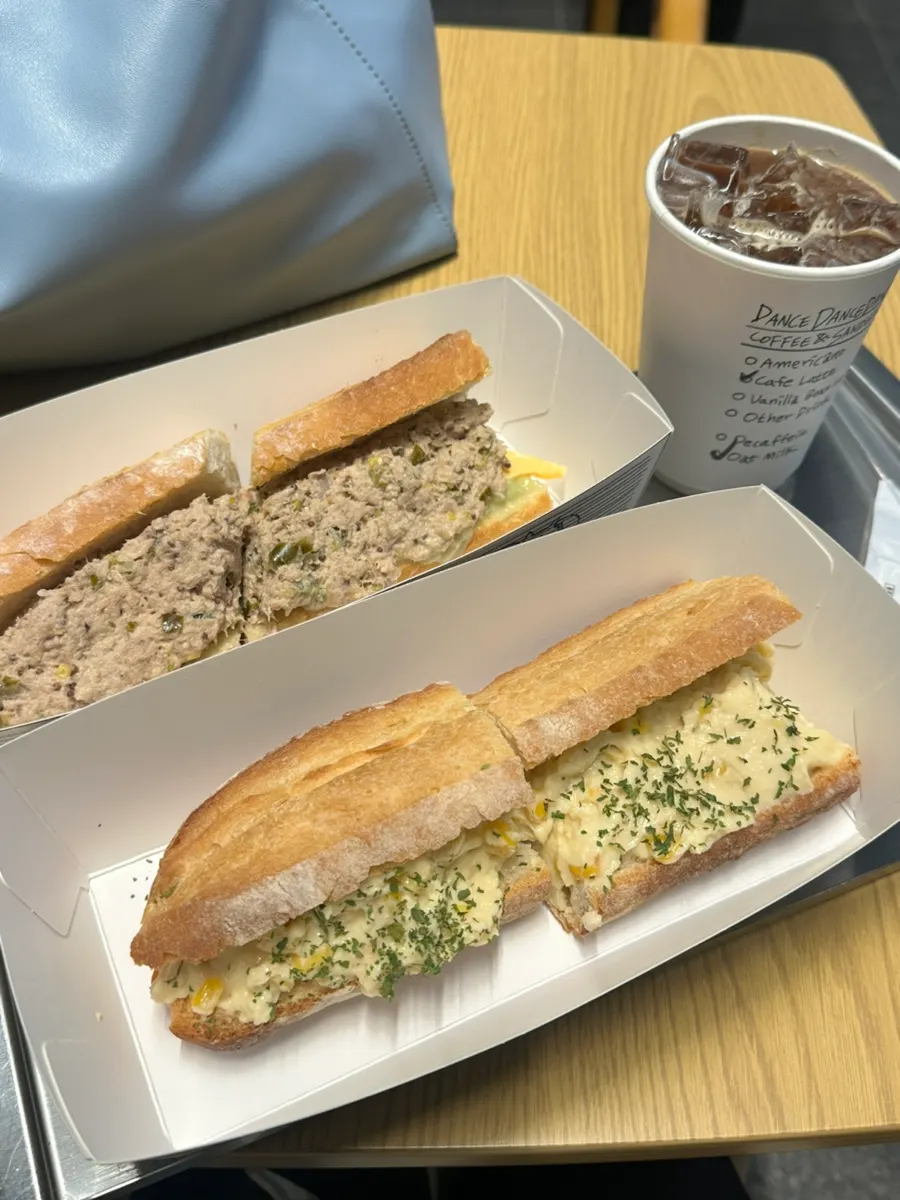 Ordered baguette sandwiches and oat latte