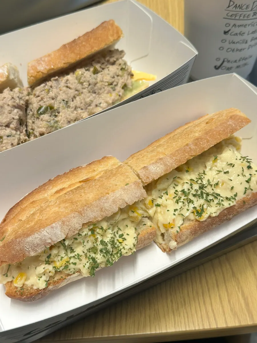 Corn tofu cream cheese baguette