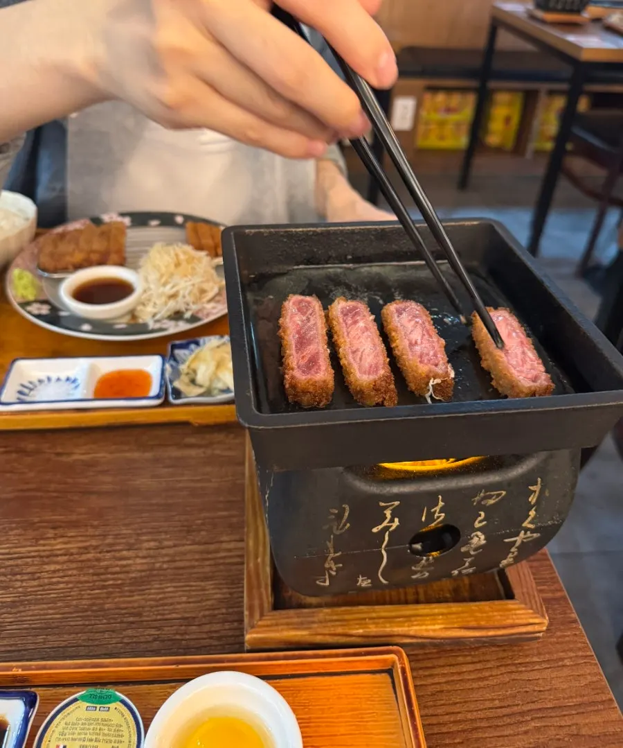 Gyukatsu grilled on a tabletop grill