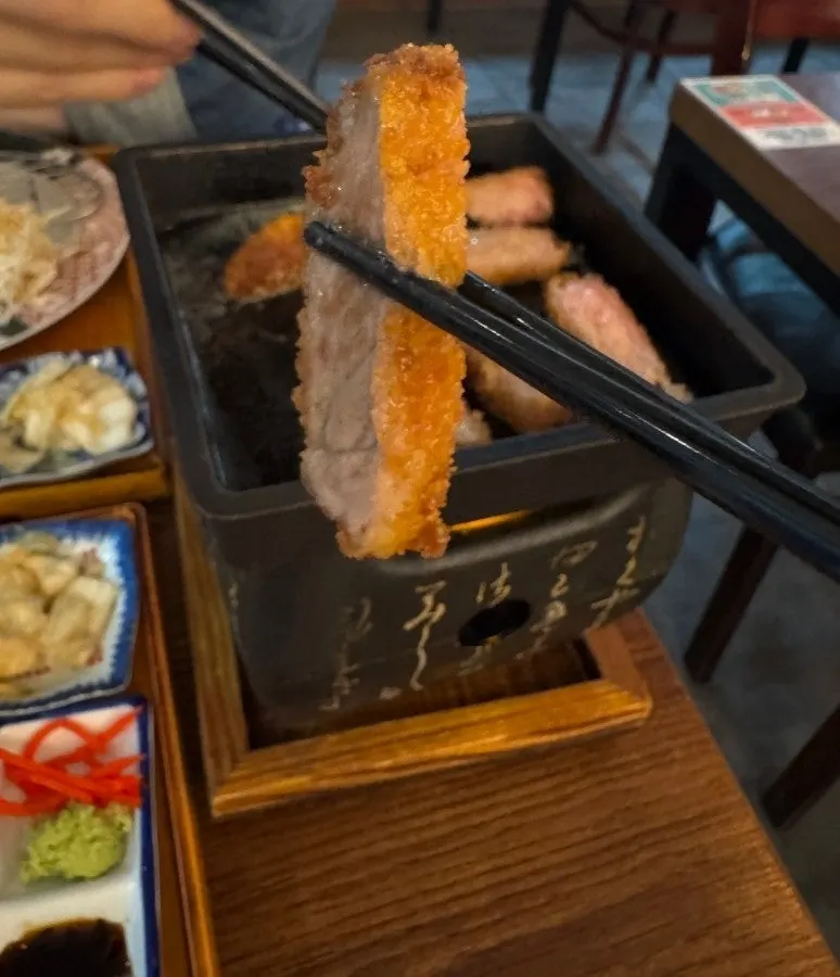 Gyukatsu cooked for longer on the tabletop grill