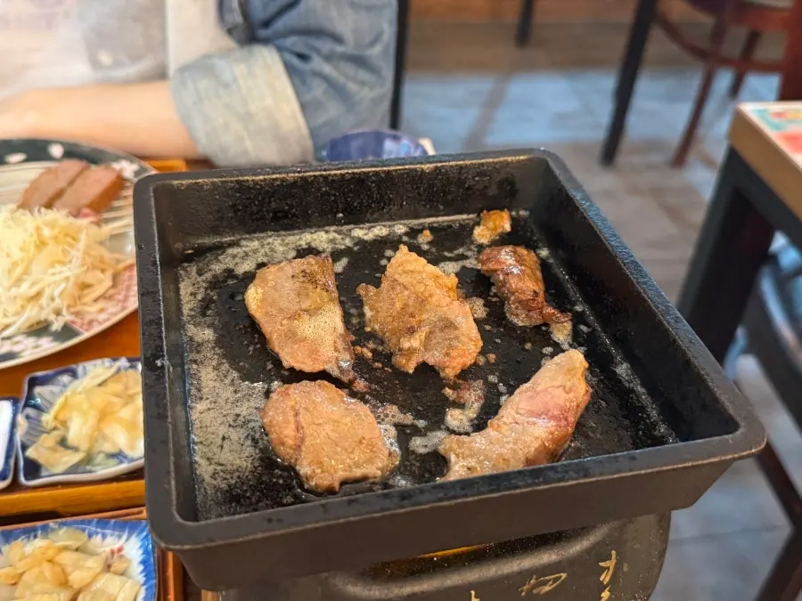 Enjoying a gyukatsu meal