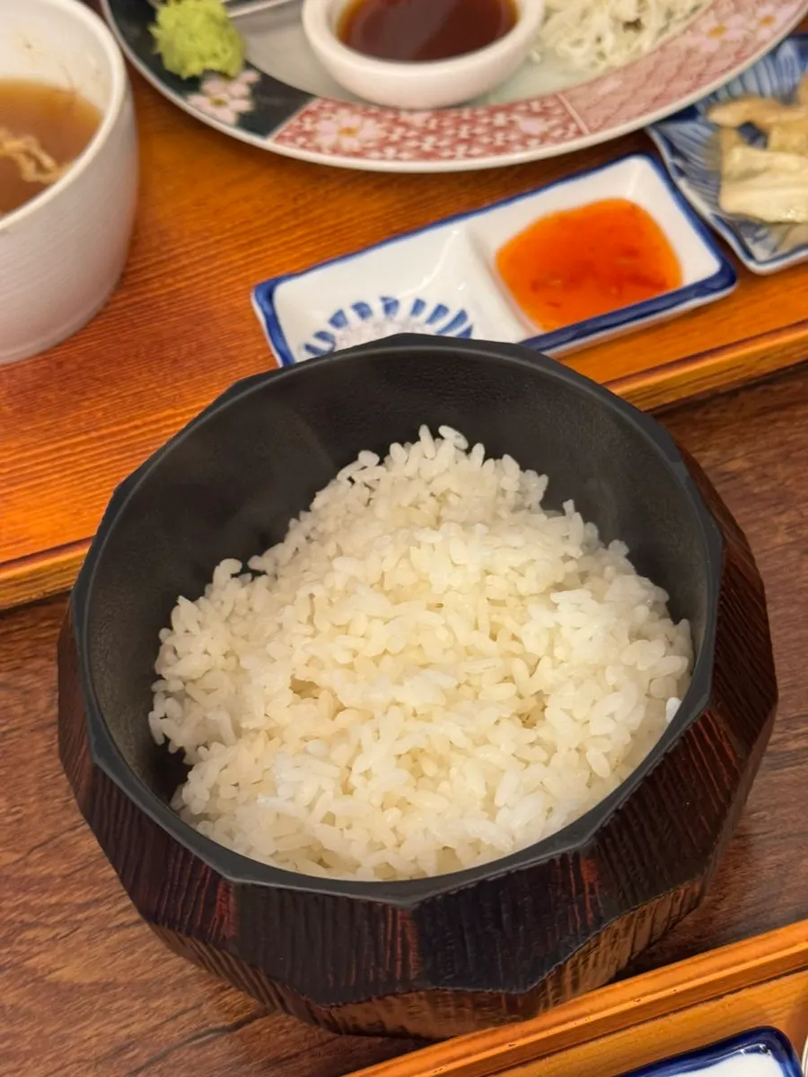 Table setting with gyukatsu and rice