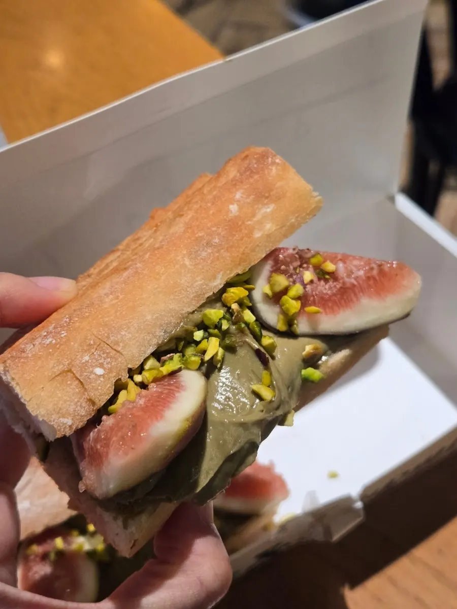Cross-section showing fresh fig and crushed pistachio topping