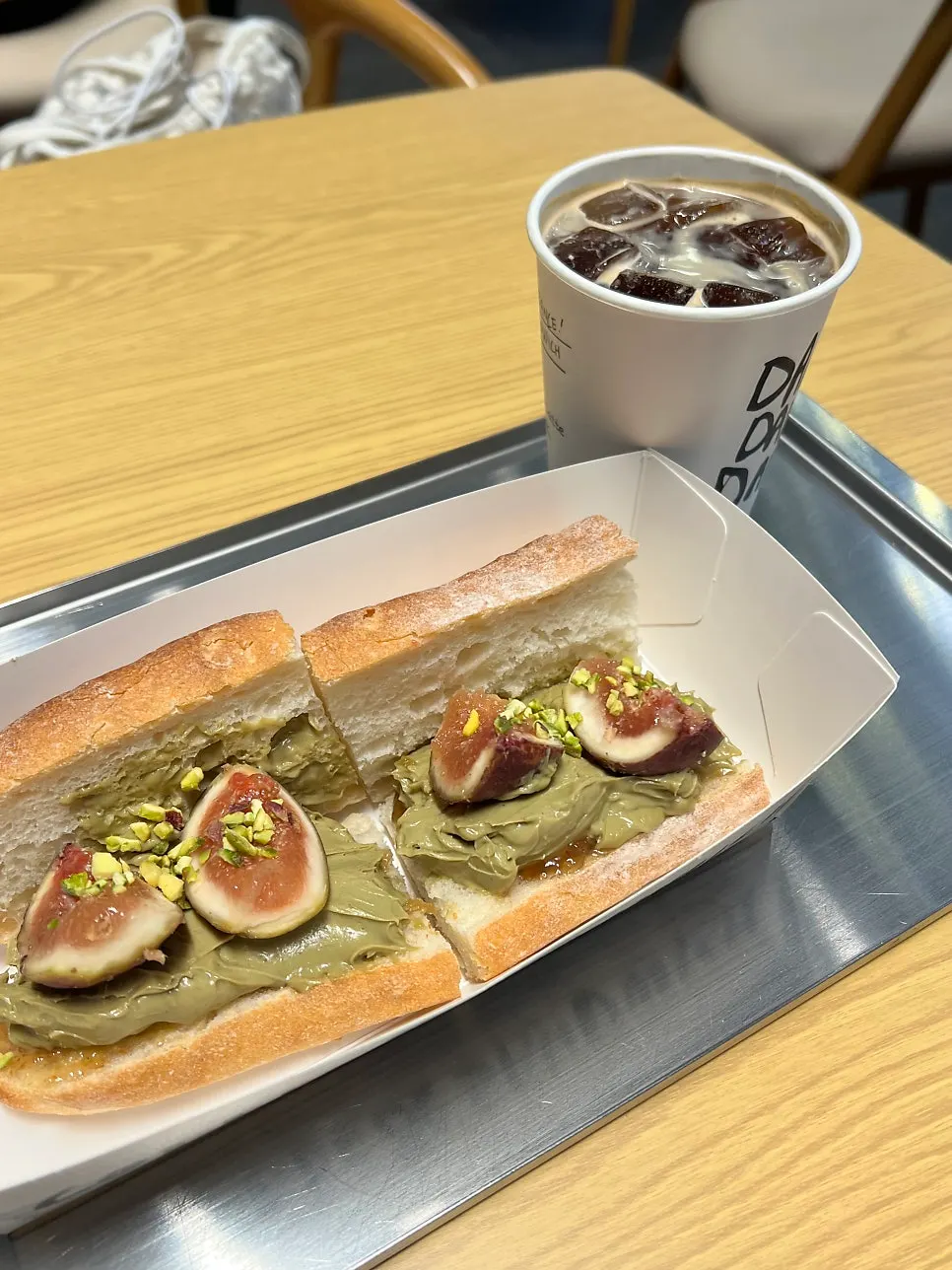 Close-up of thickly spread pistachio cream
