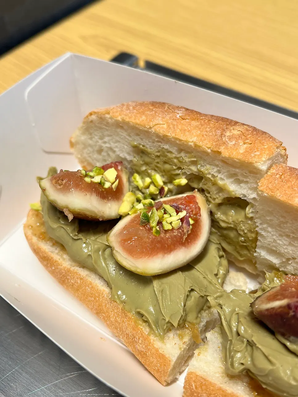 Fig pistachio baguette set on a table