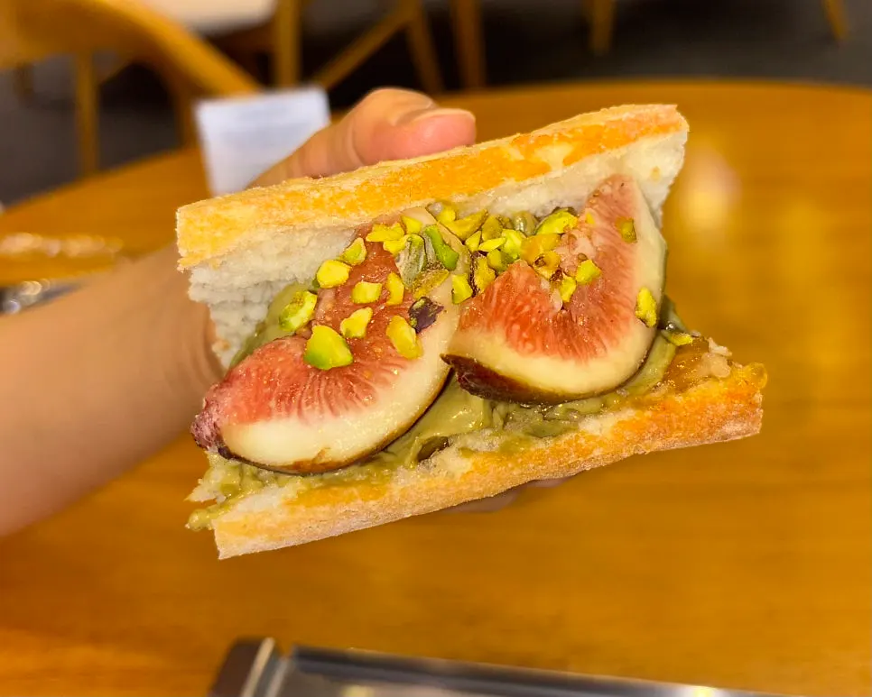Close-up of the baguette sandwich's soft texture