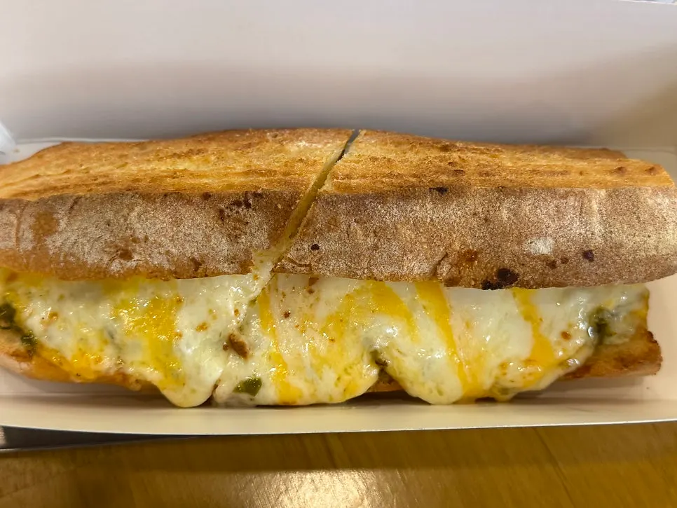 Cross-section of the grilled cheese sandwich