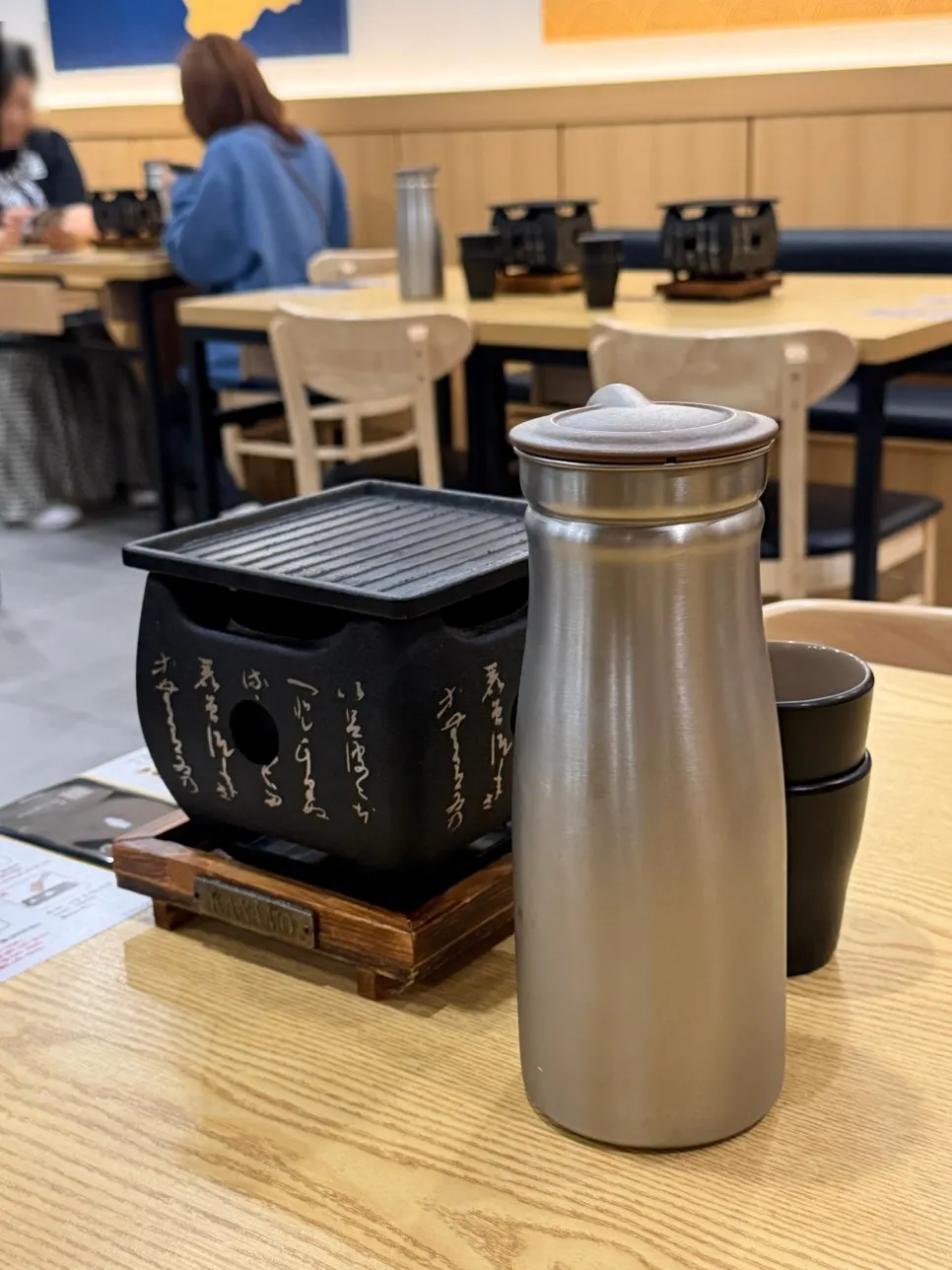 Small tabletop griddle set up for grilling gyukatsu