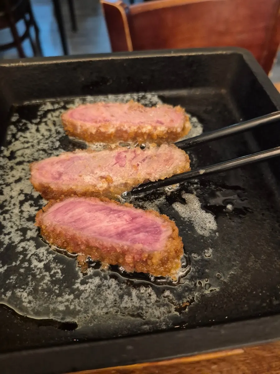 Freshly grilled gyukatsu served with rice